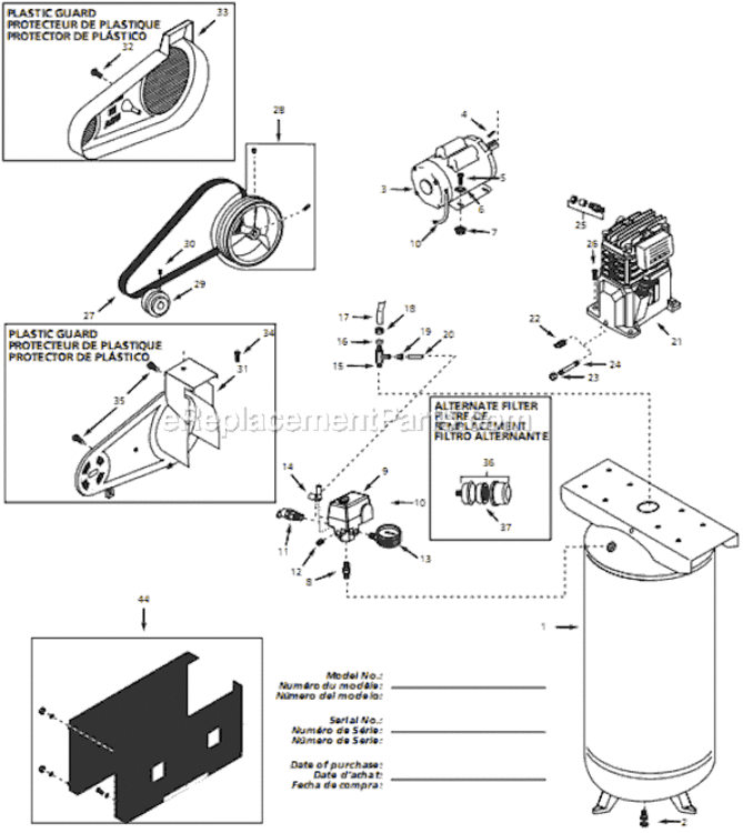 Page A Diagram and Parts List for VT627505 2008 Campbell Hausfeld Compressor